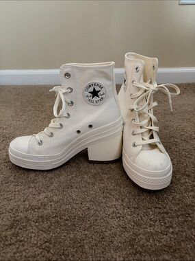Converse High-Top Platform Heeled Boots in Cream